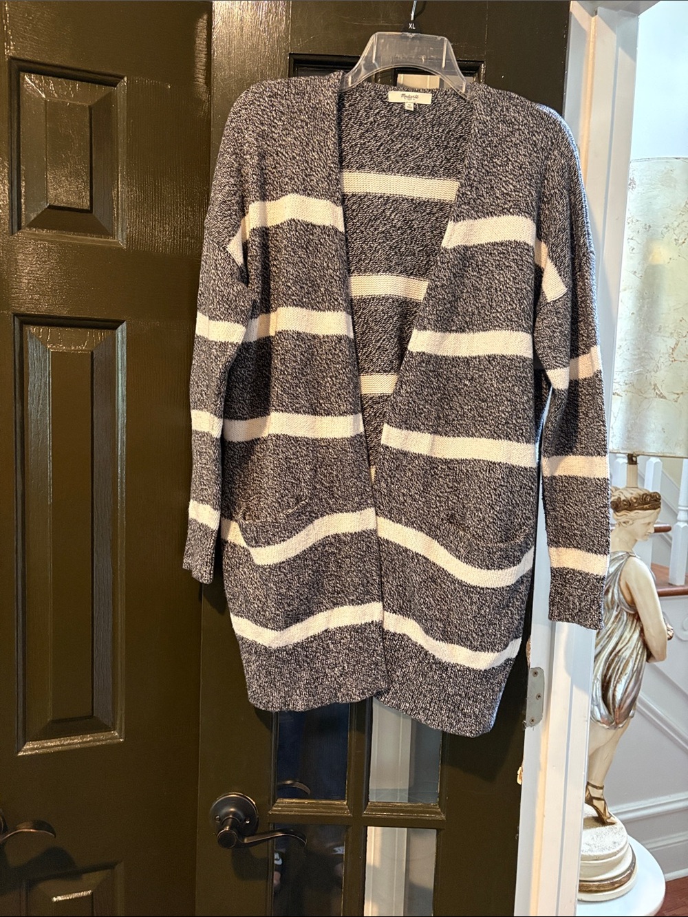 Madewell Navy-Gray & White Striped Open  Long Cardigan